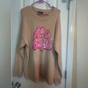 Women's Beige Christmas Sweater size 14-16 All is Bright